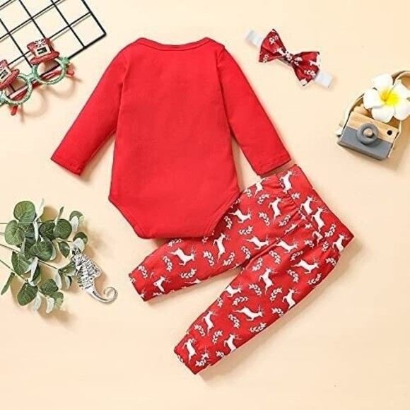 Christmas Reindeer Outfit 3pc set Sizes 0-3m, 3-6m, 6-12m - Picture 2 of 6